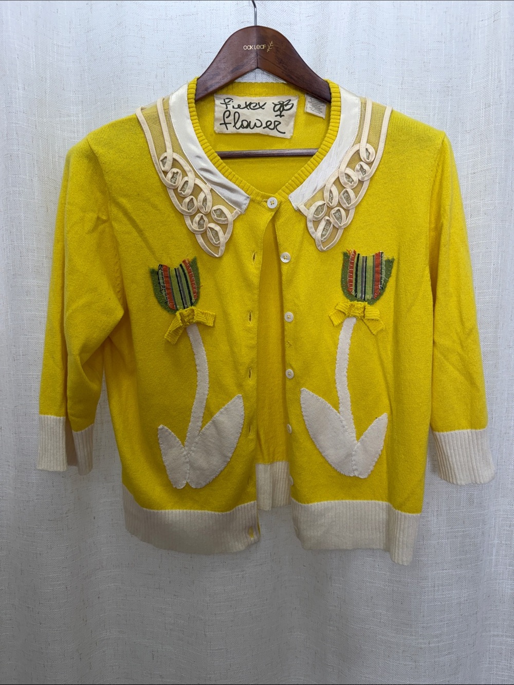 Anthropologie Fielel Flower Yellow Flower Appliqué Cardigan Sweater Size X-Large